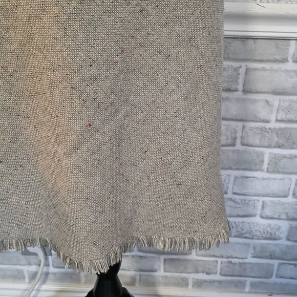 Sweet Salt Taupe Wool Blend A line Skirt Tweed Fringe Hem Preppy Acadamia Small - Picture 8 of 9